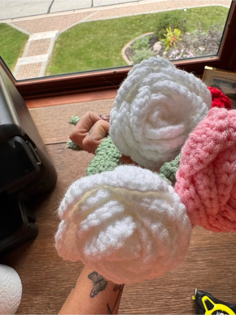 Handmade Crochet Flower Bouquet - Red, Pink, and white